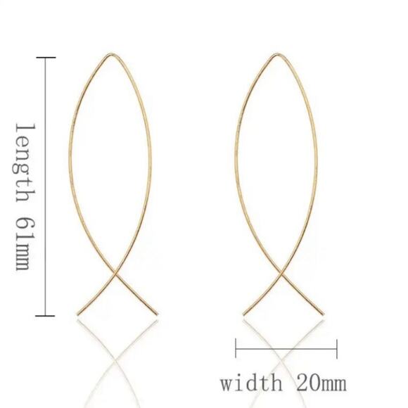 Silver Oval Hoop Threader Earrings, Fish, Punk, Minimalist - Picture 5 of 5